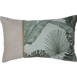 Housse de coussin feuillage tropical vert et taupe