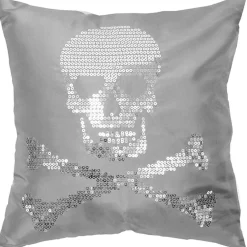 Housse de coussin gris design tête de mort
