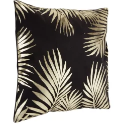 Housse de coussin imitation velours 40x40cm noir motif doré