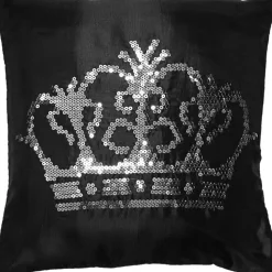 Housse de coussin noire design couronne
