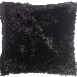 Housse de coussin noire imitation fourrure
