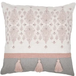Housse de coussin rose gris à pompons collection Serenity