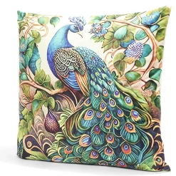 Housse de coussin velours recto à motif paon 45x45cm