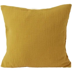 Housse de coussin 40x40cm gaze de coton jaune