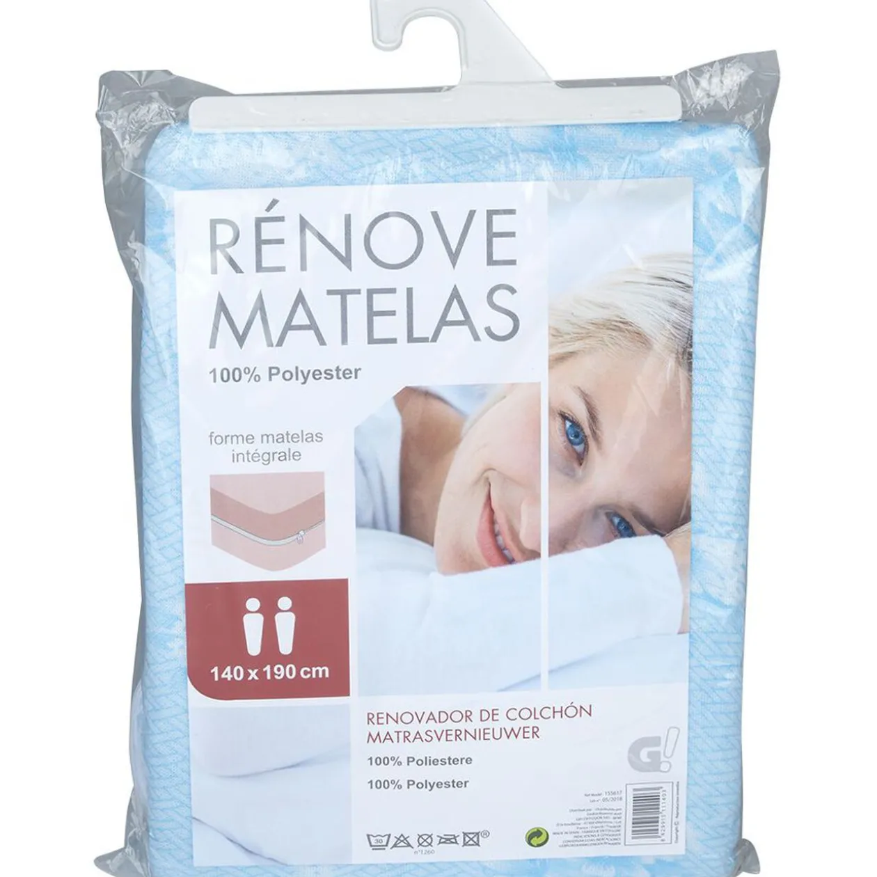Housse rénove matelas 2 personnes 140x190 cm imprimé gris