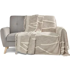 Jeté de canapé à frange uni beige