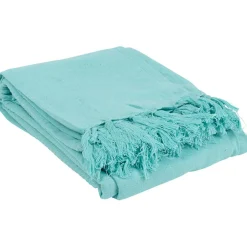 Jeté de canapé à franges bleu turquoise