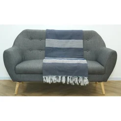 Jeté de canapé à franges imprimé rayure 170 x 250 cm coton polyester