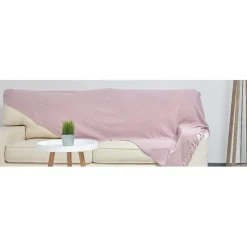 Jeté de canapé à franges uni rose clair