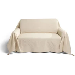 Jeté de canapé à pompons 170x250cm coton recyclé noir ou beige