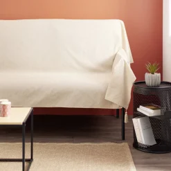 Jeté de canapé à pompons 170x250cm coton recyclé noir ou beige