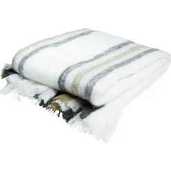 Jeté de canapé blanc noir et marron à rayures