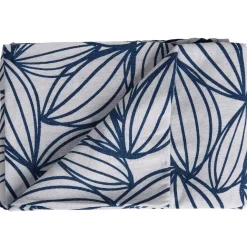 Jeté de canapé design cyclade motif feuilles bleu et blanc