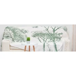 Jeté de canapé imprimé bois vert blanc