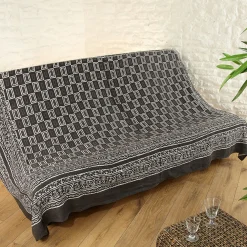 Jeté de canapé noir et blanc ethnique