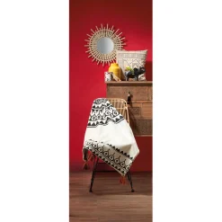 Jeté de canapé tufté motif mandala noir et blanc