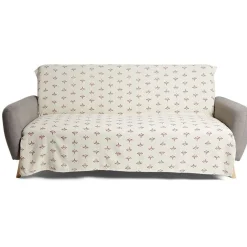 Jeté de canapé 170x250cm 100% coton beige motif rouge