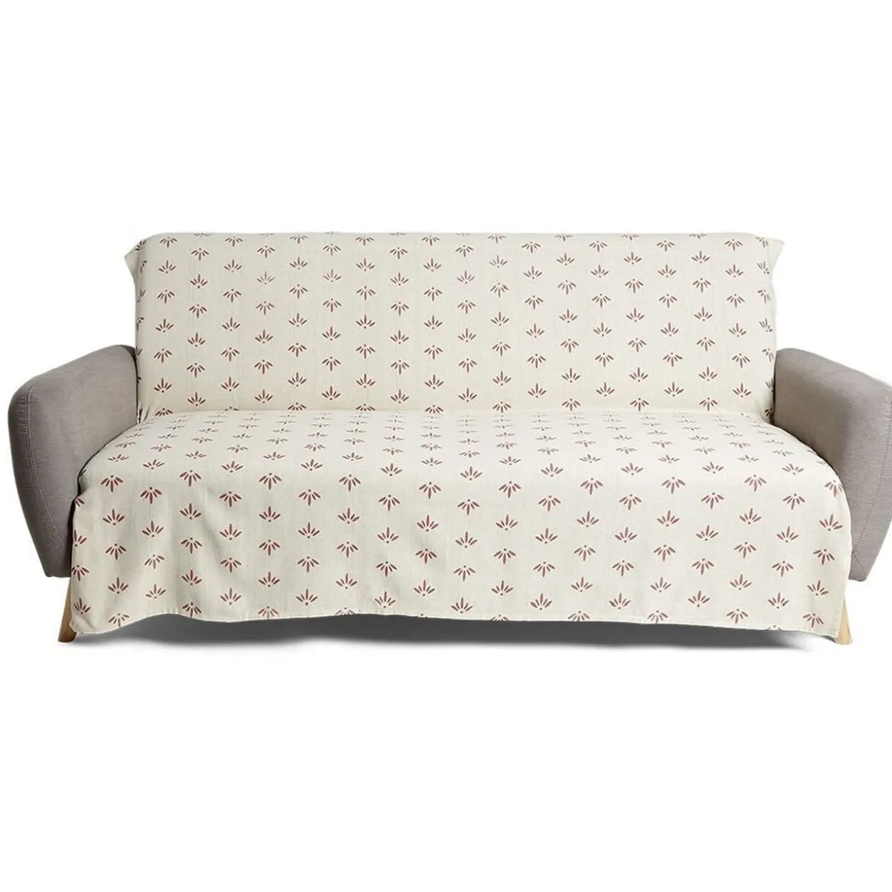Jeté de canapé 170x250cm 100% coton beige motif rouge