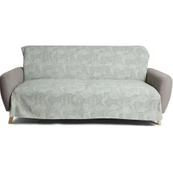 Jeté de canapé 170x250cm 100% coton motif feuille de palmier vert