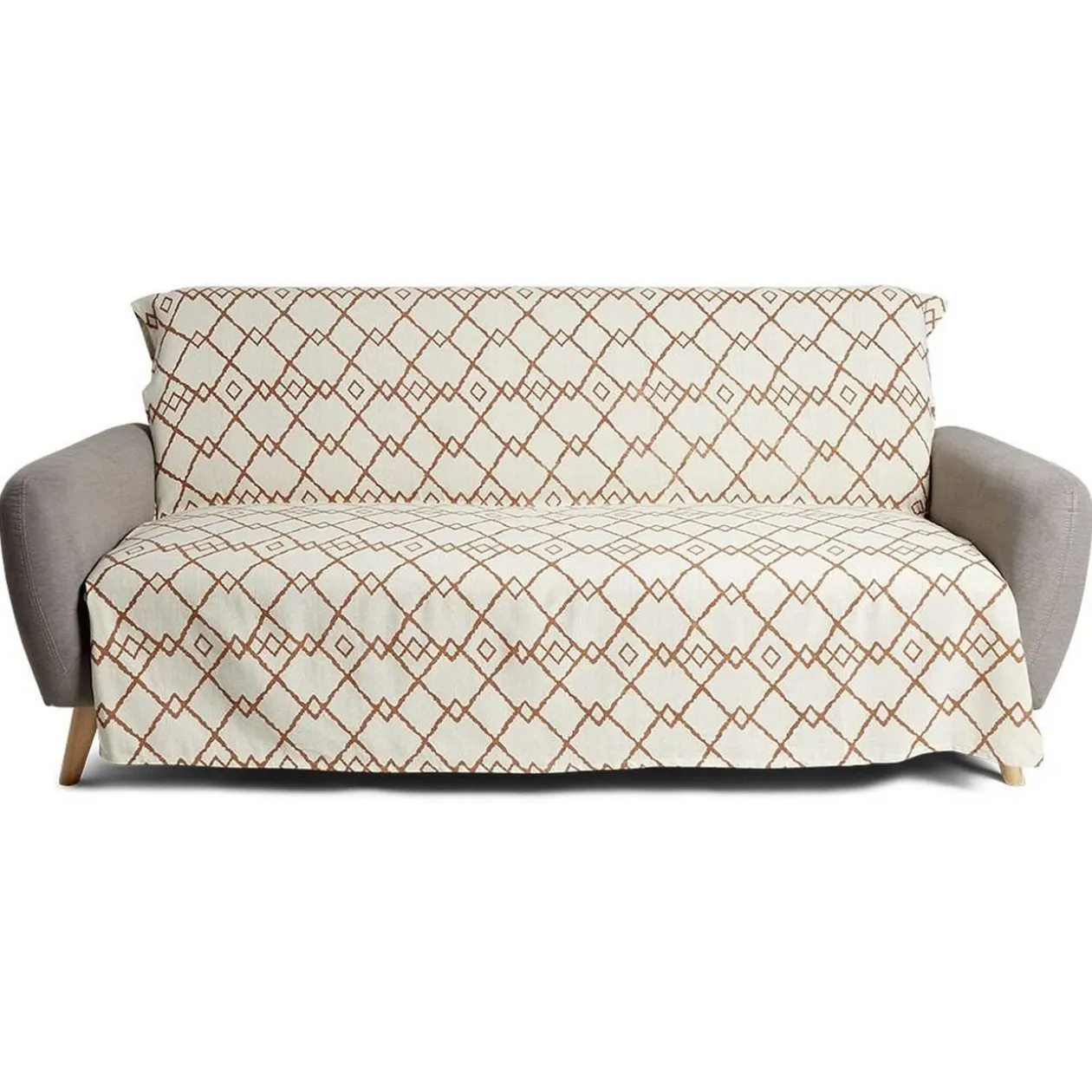 Jeté de canapé 170x250cm 100% coton motif berbère blanc et bleu