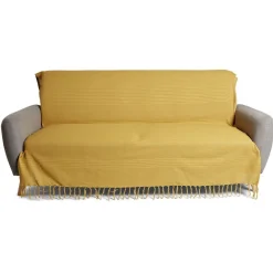 Jeté de canapé 170x250cm à franges 100% coton jaune