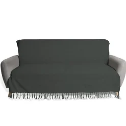 Jeté de canapé 170x250cm à franges 100% coton gris