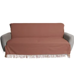 Jeté de canapé 170x250cm à franges 100% coton terracotta