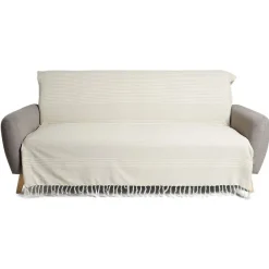 Jeté de canapé 170x250cm à franges 100% coton beige