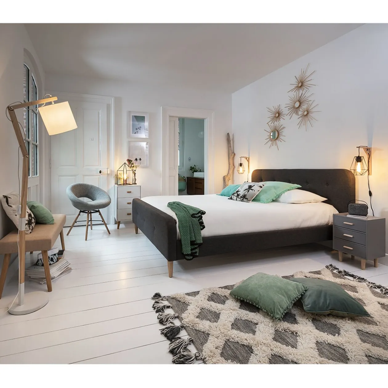 Lit Bergen gris anthracite 2 personnes