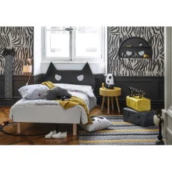 Lit bois gamme Ully tête de lit masque noir et blanc