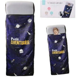 Lit gonflable enfant Petit aventurier noir et bleu 60x161xép22cm