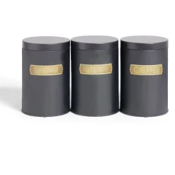 Lot de 3 boîtes alimentaires acier noir et doré Ø9xH12cm