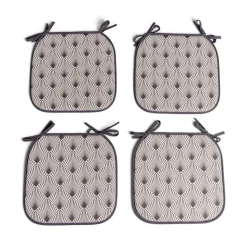 Lot de 4 galettes de chaise polyester et coton blanc et gris 38x38cm
