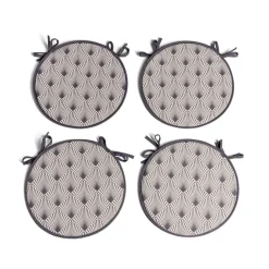 Lot de 4 galettes de chaise polyester et coton blanc et gris Ø38cm