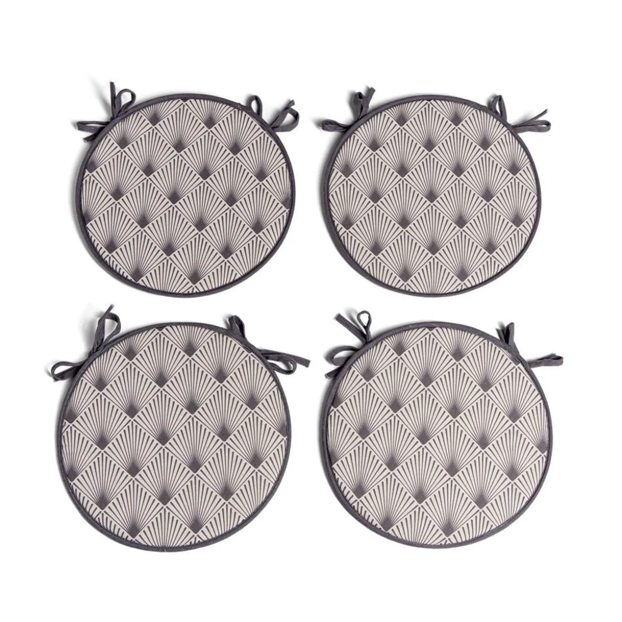 Lot de 4 galettes de chaise polyester et coton blanc et gris Ø38cm
