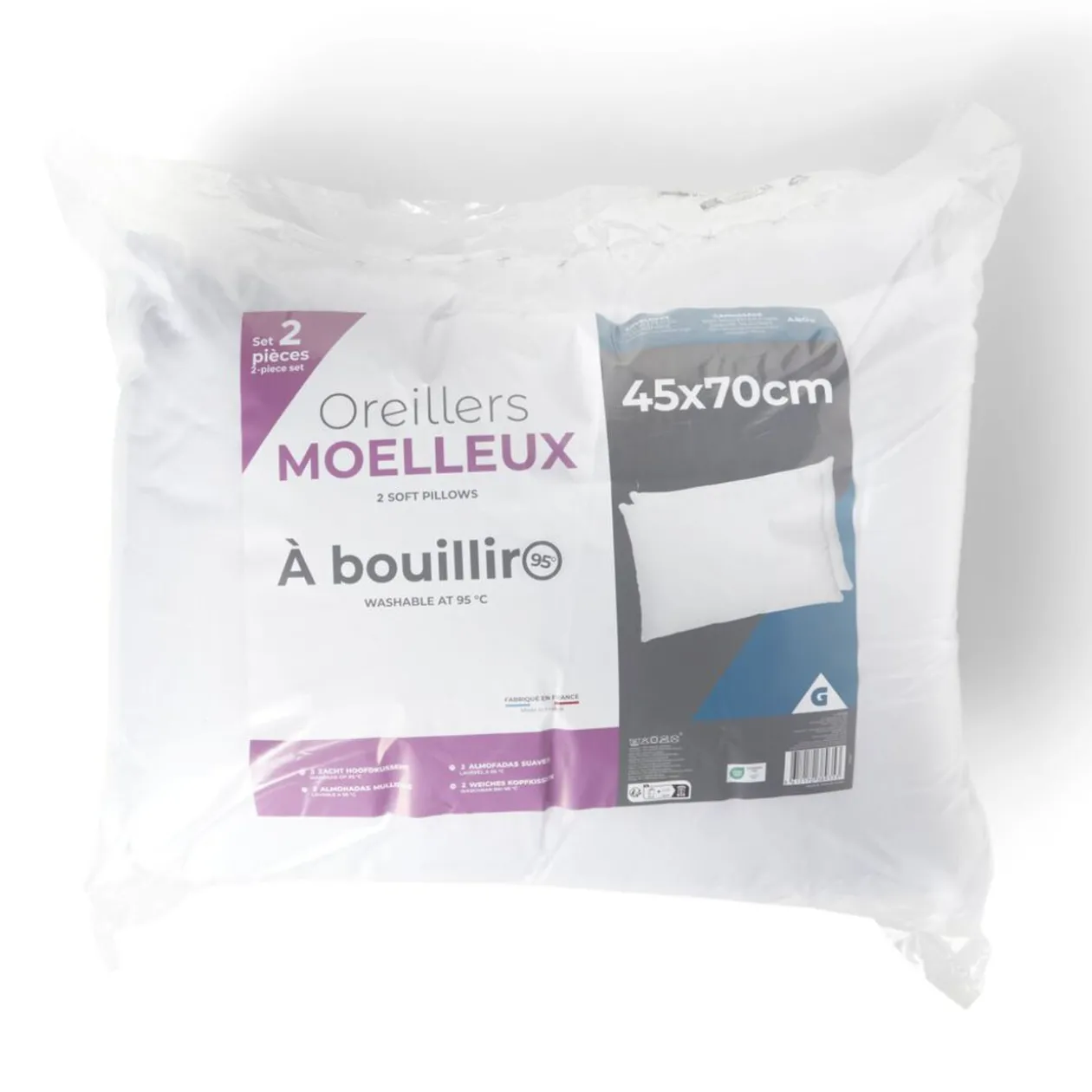 Lot de 2 oreillers à bouillir 45x70cm polyester blanc