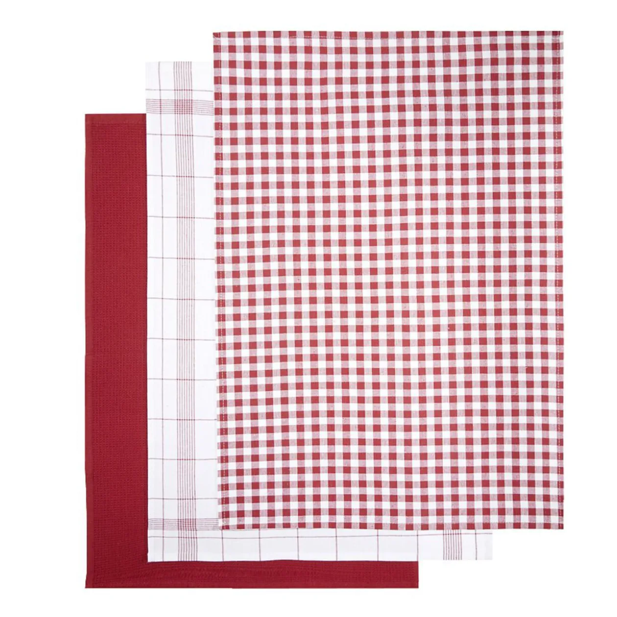 Lot de 3 torchons rectangulaires 50x70cm 100% coton blanc et rouge