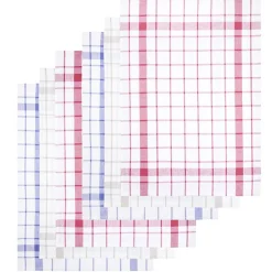 Lot de 6 torchons rectangulaires 50x70cm 100% coton quadrillé blanc