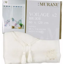 Lot de 2 voilages brodés Muranu couleur ivoire 60x120cm