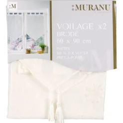 Lot de 2 voilages brodés Muranu couleur ivoire 60x90cm