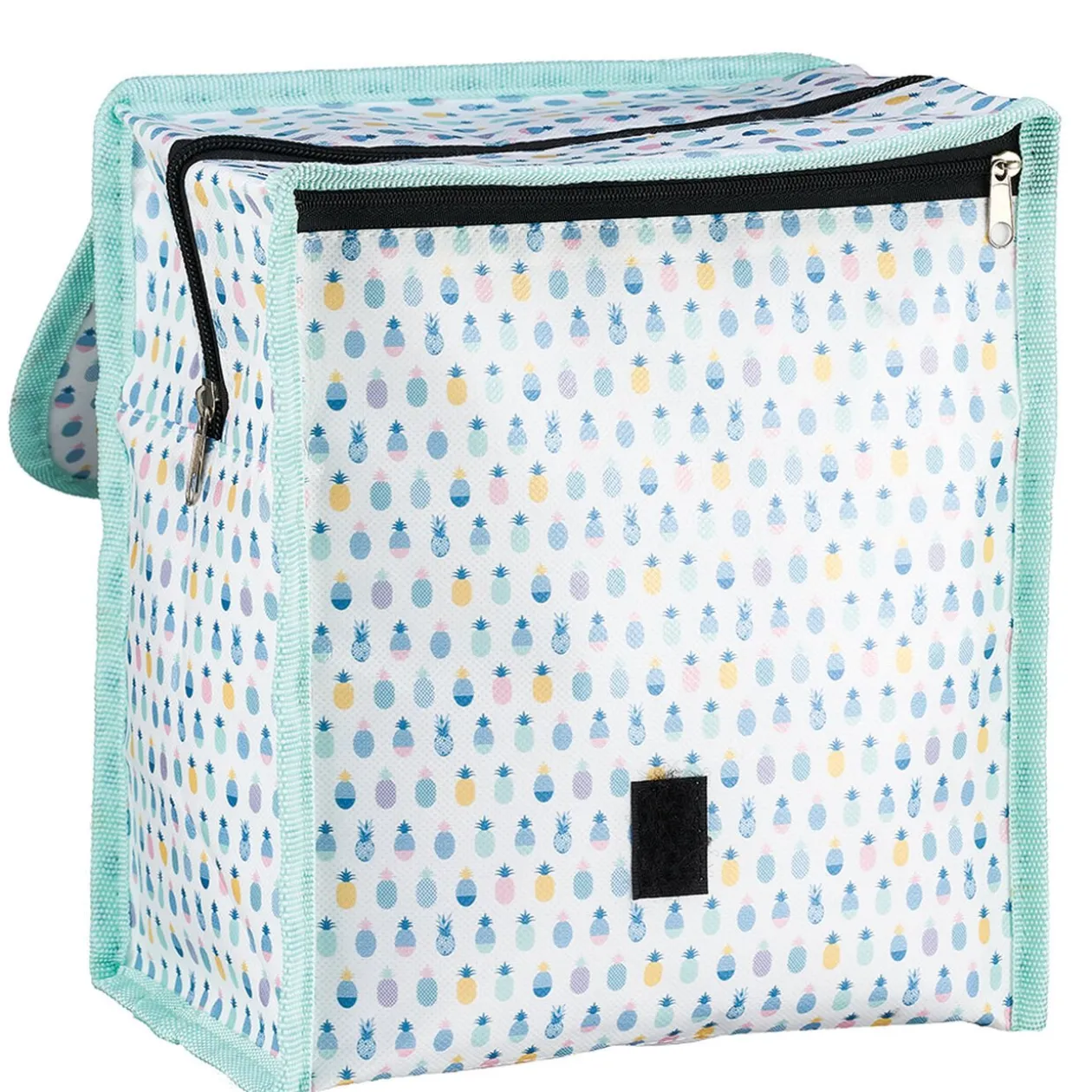 Lunch bag réfrigérant blanc et bleu motif ananas multicolores