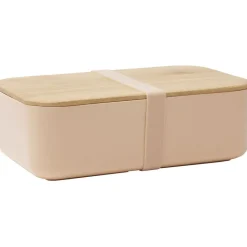 Lunchbox en plastique avec couvercle bambou +sangle silicone 900 ml