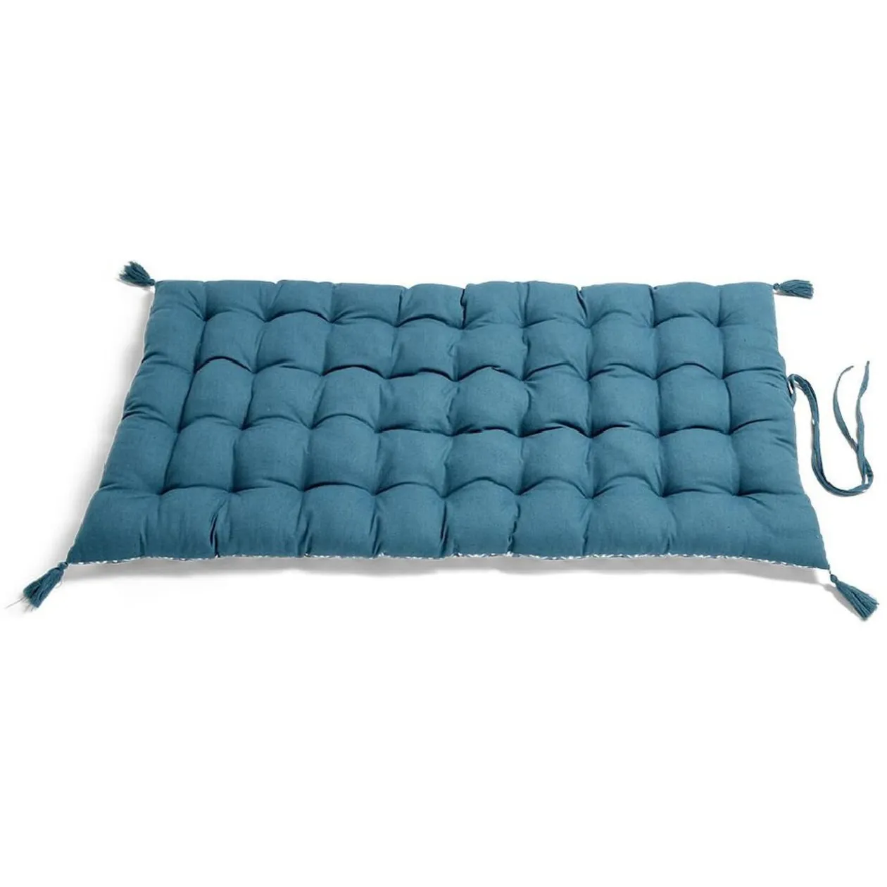 Matelas de sol 120x60cm pompons polycoton bleu
