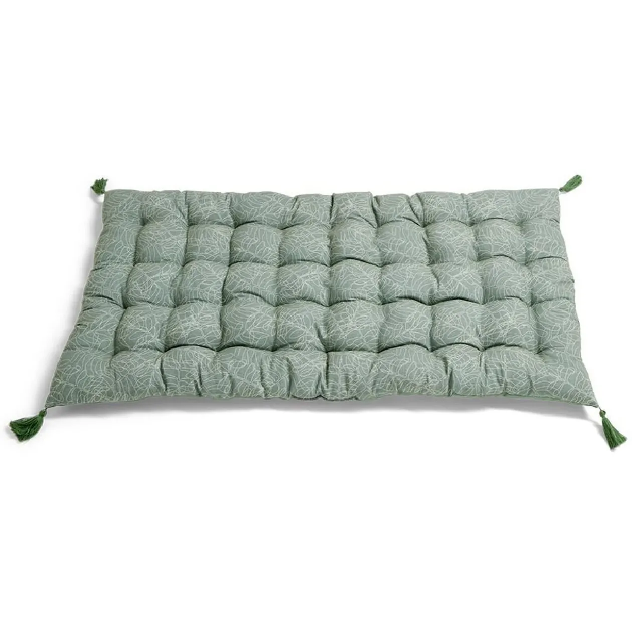 Matelas de sol 120x60cm pompons polycoton vert