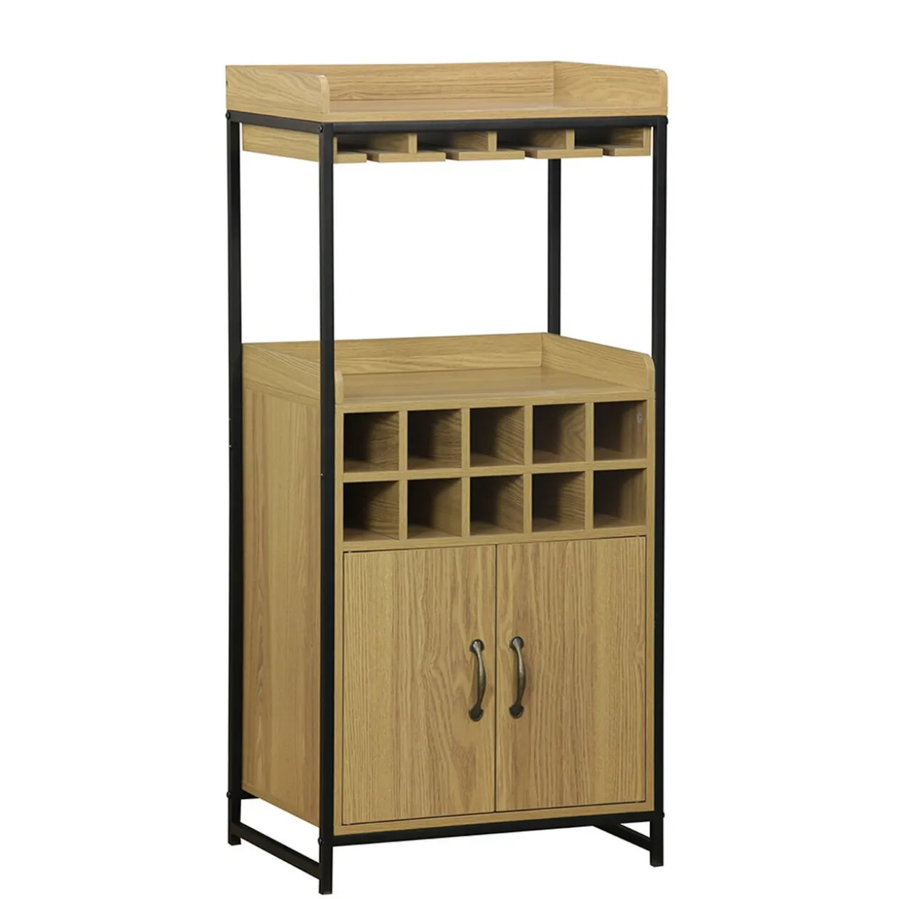 Meuble bar Vino range bouteille rack à verre métal bois naturel noir