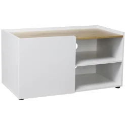 Meuble TV Arno 1 porte 2 étagères en bois blanc et naturel
