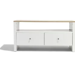 Meuble TV Bristol blanc et naturel 1 tiroir et 2 niches