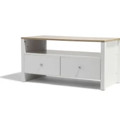 Meuble TV Bristol blanc et naturel 1 tiroir et 2 niches
