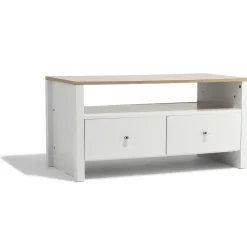 Meuble TV Bristol blanc et naturel 1 tiroir et 2 niches