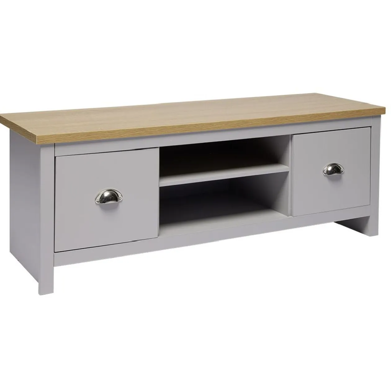 Meuble TV en bois Nantes 2 niches 2 portes gris et naturel